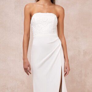 Lulus Refined Glow White 3D Embroidered Sequin Strapless Maxi Dress